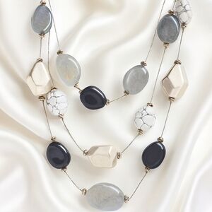 Women's  Multi-Strand Silver Necklace with Black, Gray, and Silver Beads Jewelry